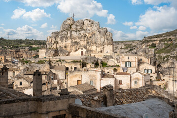 View of church of Saint Mary of Idris in historic downtown Matera, Italy