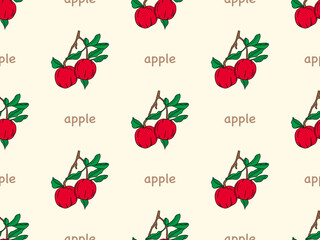 Apple cartoon character seamless pattern on orange background