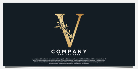 letter V logo design with olive icon unique concept
