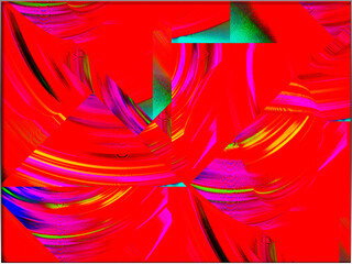 Abstract, Multiple Shapes, and Colours, floating against a Red background 