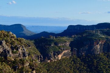 A view of the Blue Mountains from Cahills Lookout at Katoomba