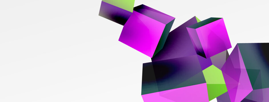 3d cubes vector abstract background. Composition of 3d square shaped basic geometric elements. Trendy techno business template for wallpaper, banner, background or landing