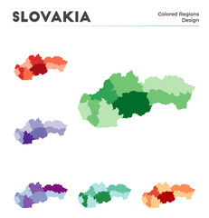 Slovakia map collection. Borders of Slovakia for your infographic. Colored country regions. Vector illustration.
