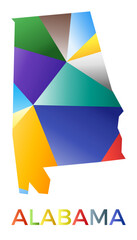 Bright colored Alabama shape. Multicolor geometric style us state logo. Modern trendy design. Stylish vector illustration.