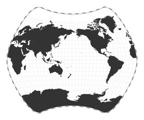Vector world map. Larrivee projection. Plan world geographical map with latitude/longitude lines. Centered to 180deg longitude. Vector illustration.