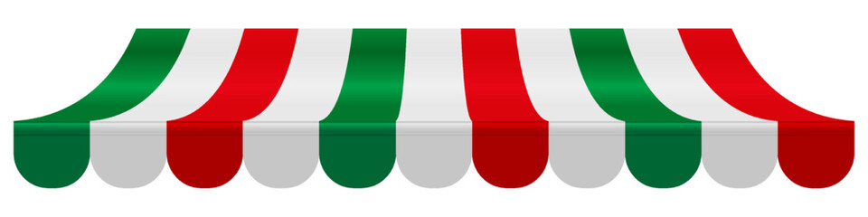 Striped awning in italy flag colors. 3D realistic vector illustration isolated on white - obrazy, fototapety, plakaty