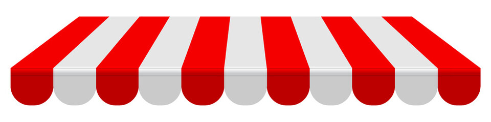 Striped red awning. 3D realistic vector illustration isolated on white - obrazy, fototapety, plakaty