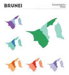 Brunei map collection. Borders of Brunei for your infographic. Colored country regions. Vector illustration.