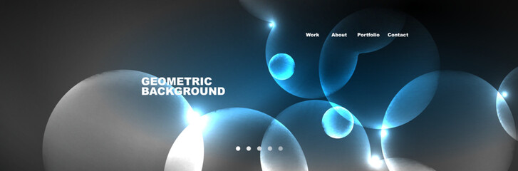 Shiny neon circles and bubbles, dark abstract background with blurred magic neon light, wallpaper design