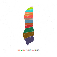 Grand Turk Island map design. Shape of the island with beautiful geometric waves and grunge texture. Authentic vector illustration.
