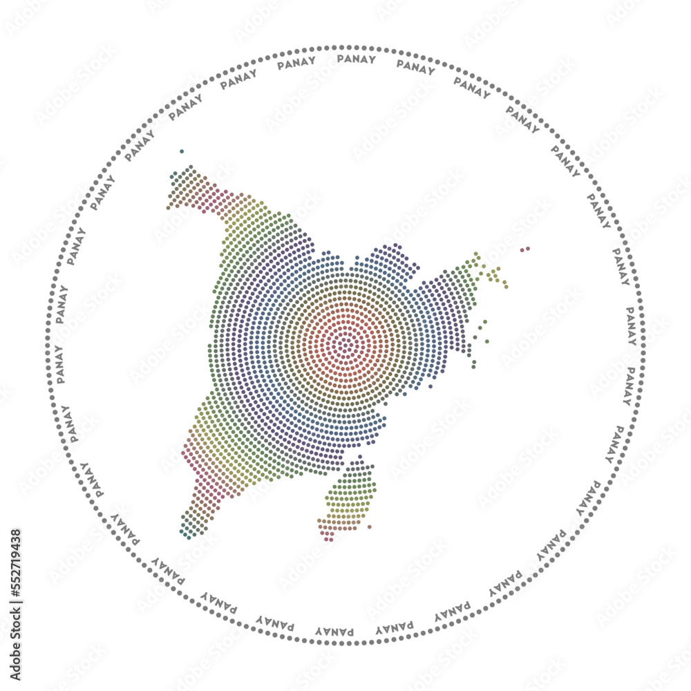 Poster panay round logo. digital style shape of panay in a dotted circle with the island name. tech icon of