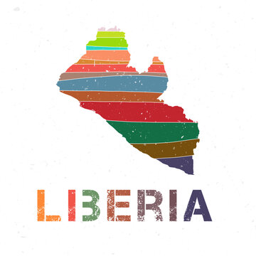 Liberia map design. Shape of the country with beautiful geometric waves and grunge texture. Captivating vector illustration.