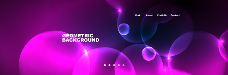 Shiny neon circles and bubbles, dark abstract background with blurred magic neon light, wallpaper design