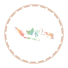 Indonesia round logo. Digital style shape of Indonesia in dotted circle with country name. Tech icon of the country with gradiented dots. Charming vector illustration.