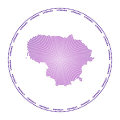 Lithuania round logo. Digital style shape of Lithuania in dotted circle with country name. Tech icon of the country with gradiented dots. Classy vector illustration.