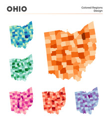 Ohio map collection. Borders of Ohio for your infographic. Colored us state regions. Vector illustration.