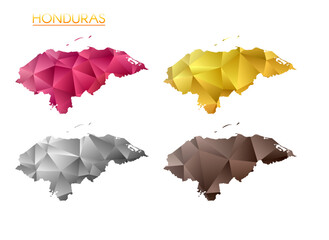 Set of vector polygonal maps of Honduras. Bright gradient map of country in low poly style. Multicolored Honduras map in geometric style for your infographics. Beautiful vector illustration.