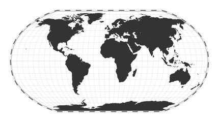 Vector world map. Robinson projection. Plan world geographical map with latitude/longitude lines. Centered to 0deg longitude. Vector illustration.