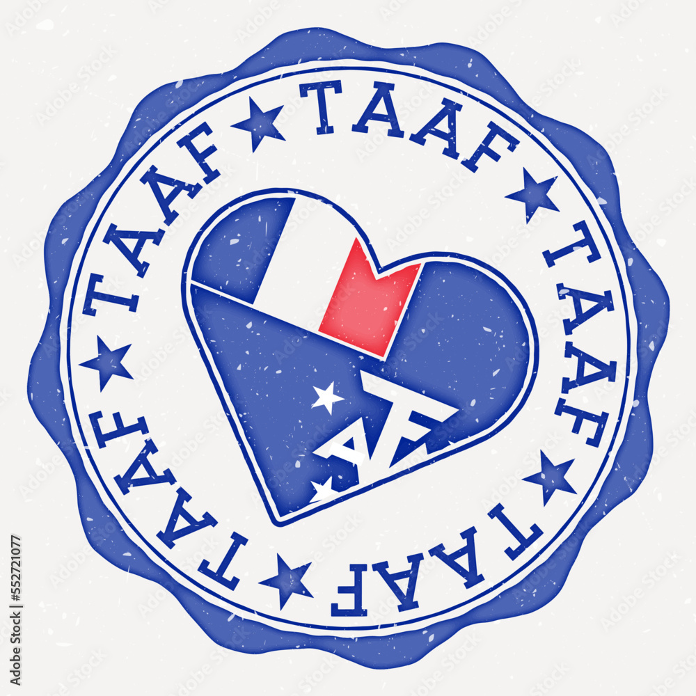 Poster taaf heart flag logo. country name text around taaf flag in a shape of heart. authentic vector illus