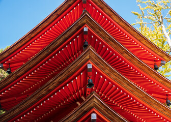 Closeup Abstract of a red pagoda. High-quality photo was taken on a sunny day