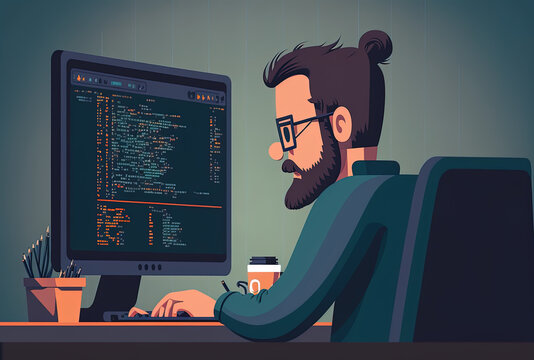 developer hands close up as they type on a keyboard and gaze at a computer screen with a programming interface. Computer programmer writing an algorithm while seated at a desk. Generative AI