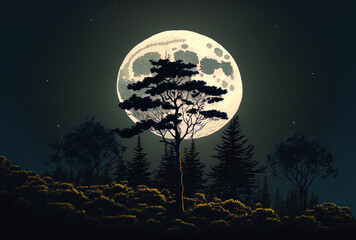 Fototapeta na wymiar Dark sky with a full moon at moonrise. Generative AI