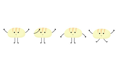 a collection of illustrations of breads with cheerful faces on a white background