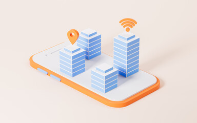 Wi-Fi and mobile phone, signal transmission and telecommunication concept, 3d rendering.