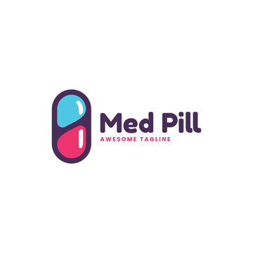 Vector Logo Illustration Med Pill Simple Mascot Style.