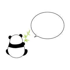 笹を持った後ろ姿のパンダの吹き出し　丸い　吹き出し右