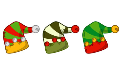 Cartoon Elf Hat Illustration. Set of Variation Colors. EPS 10 Vector