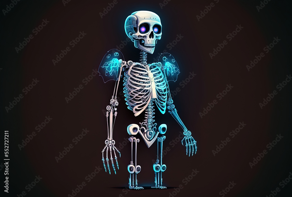 Poster charming ai robot in x rays, isolated on a dark background. generative ai