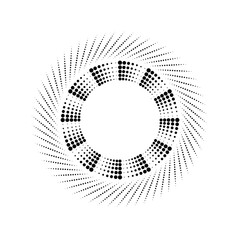 Radial abstract black halftone dotted lines. Geometric shape. Vector illustration. Trendy design element for border frame, round logo, tattoo, sign, symbol, web pages, prints, template, pattern
