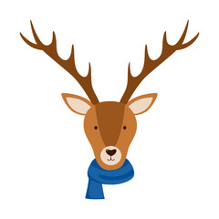 Reindeer head with scarf in flat design on white background.