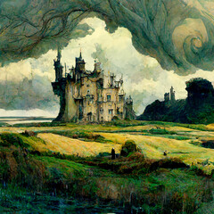 Stormy Medieval Castle AI Generate Art Unknown Castle Location Medieval european