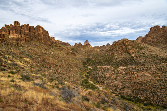 Photograph of Weavers Needle in the Superstition Mountains in Arizona.