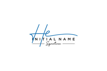 Fototapeta premium Initial HE signature logo template vector. Hand drawn Calligraphy lettering Vector illustration. 