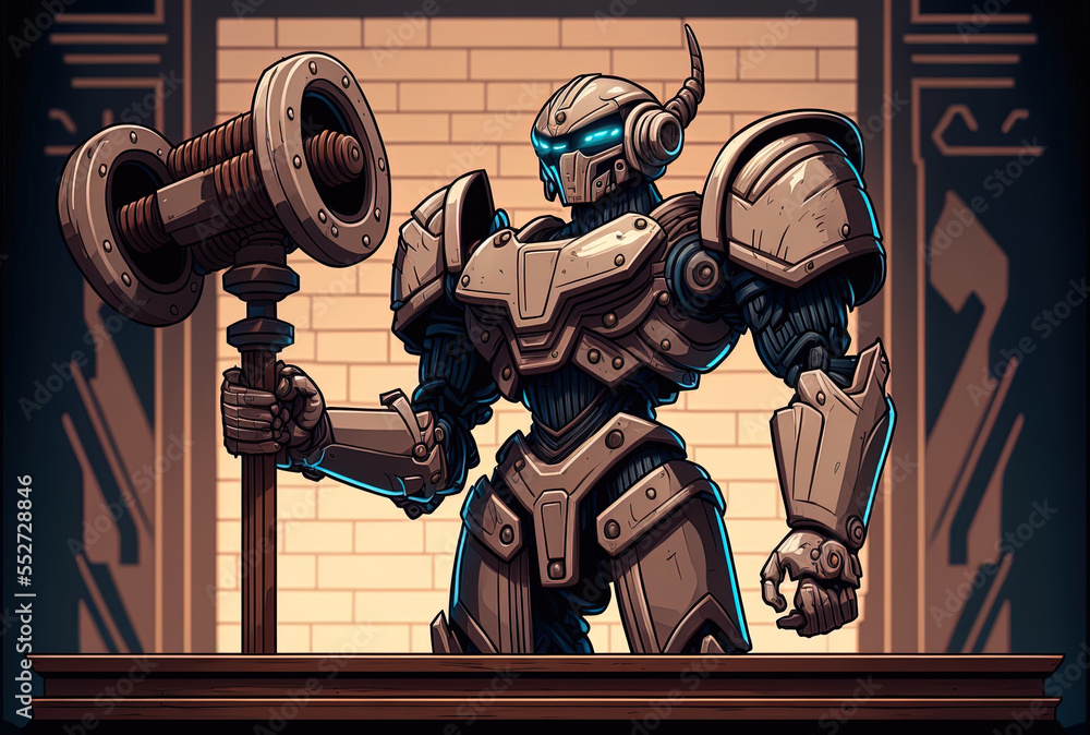 Aufkleber concept of cyberlaw with robotic judge carrying a gavel. generative ai