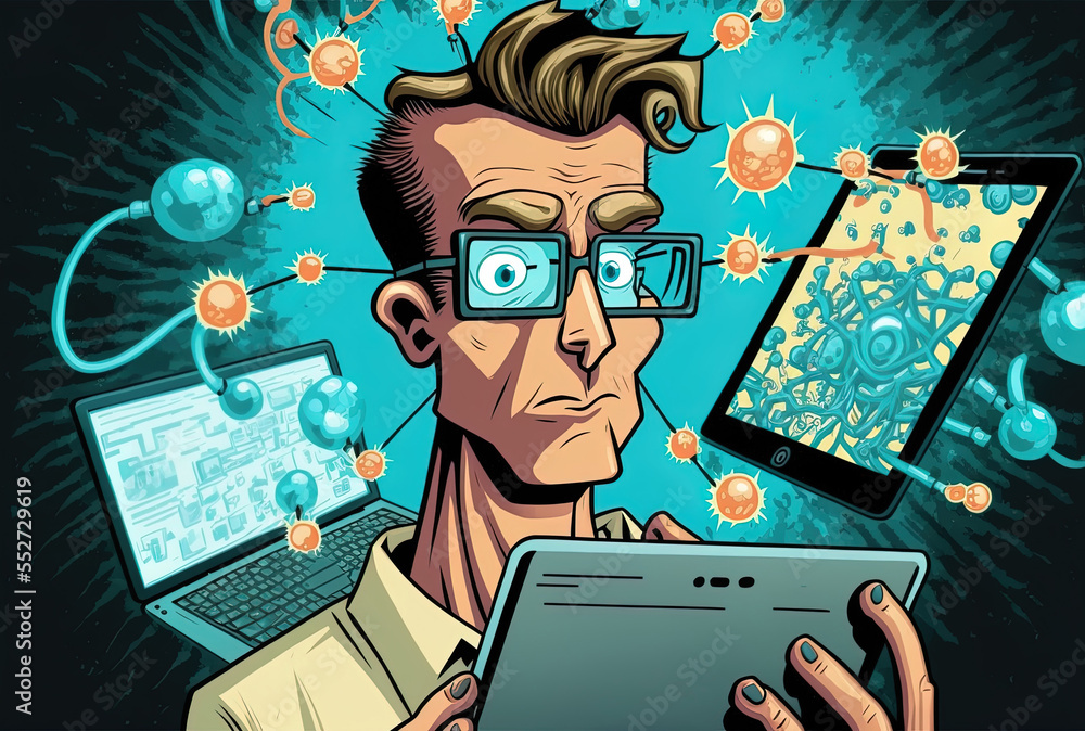 Poster concentrate on communication technologies internet closeup science. generative ai