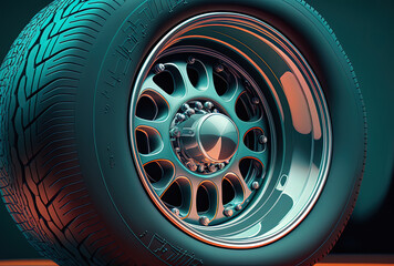 close up of a car wheel with new tires. Generative AI