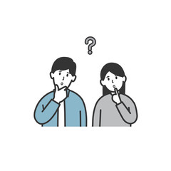 考え事をしている若い夫婦のイラスト