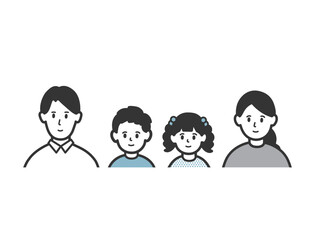 子育て世帯の家族４人の上半身のイラスト