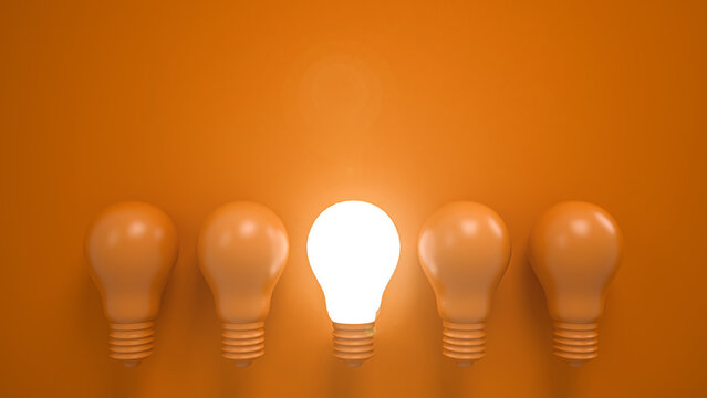 3d illustration Lightbulbs on an orange background. Concept of ideas, creativity and innovation.