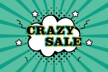 Crazy sale banner in retro pop art style. Vector illustration.