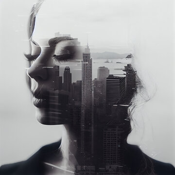 Silhouette Woman Face With New York City Double Exposed