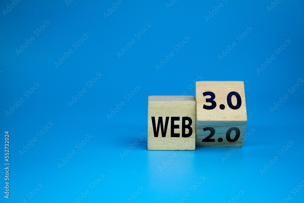 Poster wooden cube with the words web 3.0 or 2.0. technology and web 2.0 or 3.0 concept. technology concept