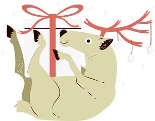 reindeer with christmas gift