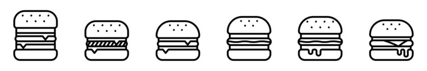 Conjunto de iconos de hamburguesa. Comida rápida. Ilustración vectorial