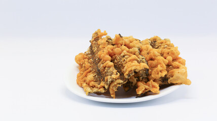 Seaweed sheets that are coated with batter and fried