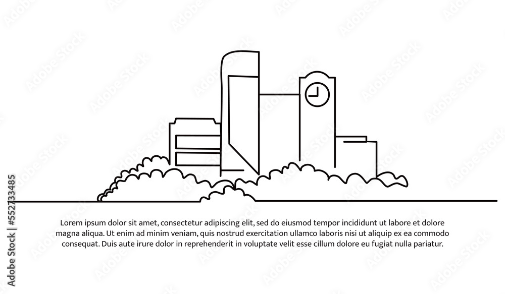 Poster continuous line design of building view. city, school or office building design concept. decorative 